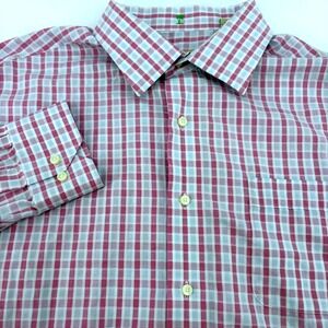 Tommy Bahama Mens 17.5 34-35 Button Down Shirt Pink/Purple Blue Long Slv Cotton